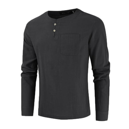 

Dtydtpe Men Spring And Autumn Button Round Neck Solid Color Blouse Long Sleeve Pocket Top Bottoming Shirt Shirt under Scrubs Men Long Sleeve T Lounge Tops Men Mens Solid Color Top Work T Shirt Wo