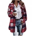 thumbnail image 3 of Women's Casual Plaid Shackets,Button Down Mid-Length Long Sleeve Open Front Shacket Coat,Windy Chilly Weather, 3 of 6