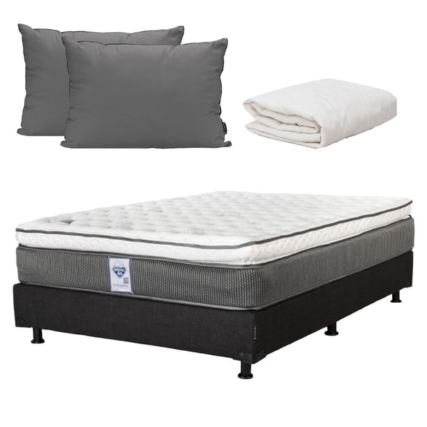 Colchón Matrimonial + Box Belu + Protector de Colchón + Almohadas 2-Pack Spring Air Dicasa Phantom