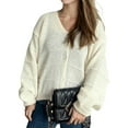 thumbnail image 3 of Women'S Fall Fashion Button Down Cardigan Sweater Loose Casual Cable Knit Sweater Coat White M, 3 of 9