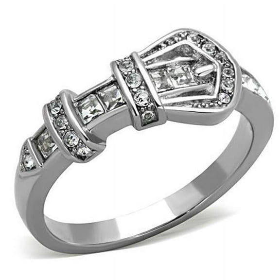Alamode TK1334-6 Women High Polished Stainless Steel Ring with Top Grade Crystal in Clear - Size 6