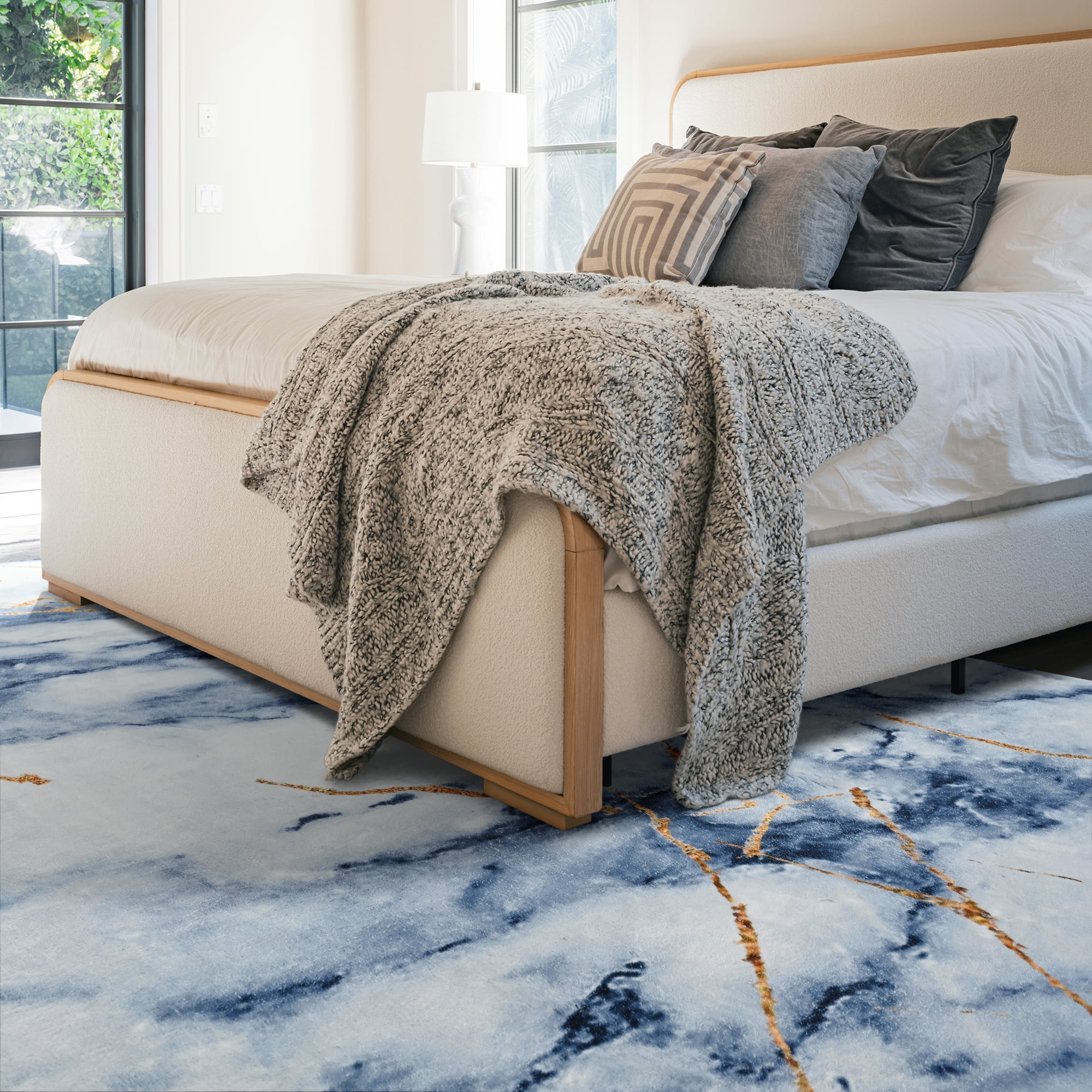 Cydiria Modern Abstract Marble Faux Wool Area Rug, 4' x 6', Blue