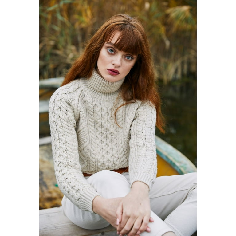 SAOL 100% Merino Wool Women's Irish Sweater, Cable Knit SAOL 100% Merino Wool Women's Irish Sweater, Cable Knit