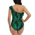 thumbnail image 5 of Pofeuu Mint Bird Feathers Print Women's One Piece Swimsuits One Shoulder Swimwear Asymmetric Ruffle Monokinis Bathing Suits-Large, 5 of 6