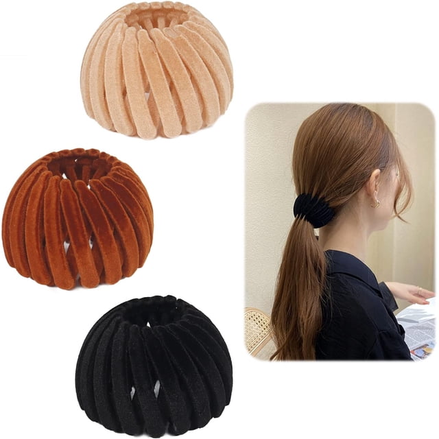LAICAIW 3 Pcs Pinces à Cheveux Nid d'Oiseau Accessoires pour Cheveux pour Femmes et Filles Velours Extensible Chignon Pince à Cheveux Fixe Vintage Rétractable Porte-Queue de Cheval Boucles (Couleur-10)
