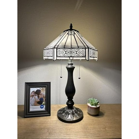 Tiffany Table Lamp White Hexagon Stained Glass Mission for Living Room Dining Room Bedroom Bedside 12"W*12"D*22"H