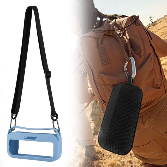 BELOVING Speaker Silicone Cover Adjustable Shoulder Strap Carrying Pouch Speaker Case Blue