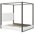 thumbnail image 6 of Euroco Upholstery Queen Size Canopy Platform Bed with Upholstery Headboard and Metal Bed for Adults, White, 6 of 13