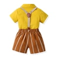 thumbnail image 4 of CUZIBR Boy Baby Summer Outfits Formal Short Sleeve Button Down Turndown Collar Shirts Tops Suspenders Striped Shorts Child Gentleman Elegant Clothes Sets Trendy Clothes,Yellow,7-8 Years, 4 of 8