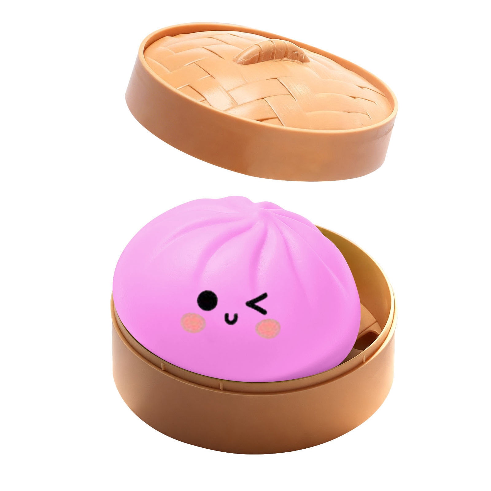 Cute Squishy Dumpling Large with Steamer, Squishy Dumpling Doll with Cute Expressions, Silicone Bun Sensory Fidget Dolls, Hand Pinching Decompression Dolls