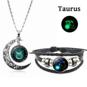 Openuye New Zodiac Sign Woven Bracelet Moon Pendant Necklace Women Constellations Jewelry Set