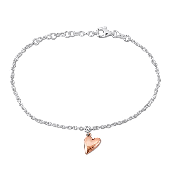 Everly Women’s Fancy-Cut White & Rose Silver Pink Heart Charm Cable Chain Bracelet