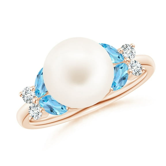 ANGARA Freshwater Cultured Pearl & Swiss Blue Topaz Butterfly Ring in 14K Rose Gold for Women | June Birthstone, Birthday, Anniversary, Jewelry Gift for Women | Pearl Ring