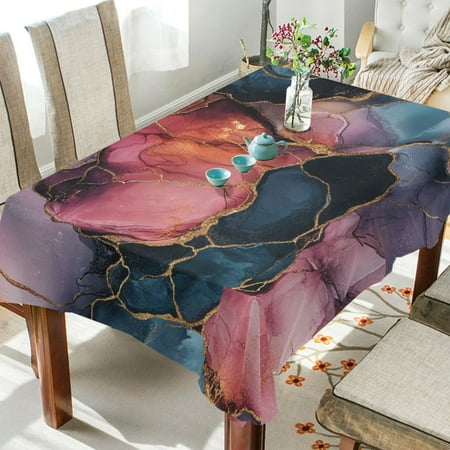 

WOBOGO Pink Gilt Marbles Square Tablecloth 54×72in Polyester Fabric Tablecloth Washable Dust Resistant Wrinkle Resistant