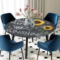 thumbnail image 5 of Elastic Fitted Round Tablecloth, Sunflowers Waterproof Stretch Table Cover for 45"-54" Tables, Classic Bee You Are My Sunshine Black Washable Outdoor Tablecloths for Patio, Picnic, Camping, 5 of 9