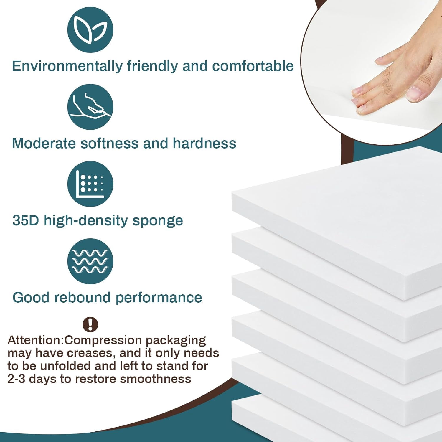 6 Pack 1" X 24" X 24" Upholstery High Density Foam Cushion White Square Seat Replacement Cushion or Commercial Use Stuffing Craft Foam Couch Chair Padding DIY Projects(White)