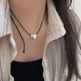 thumbnail image 2 of S925 Silver Minimalist Black Leather Love Necklace for Women, 2 of 5