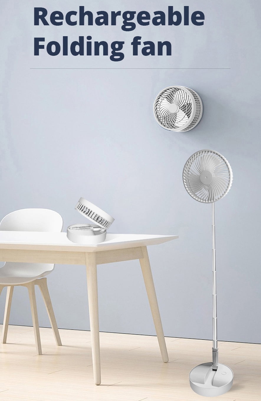 Desk and Floor Fan with USB 7200mAh Battery Powered Folding Portable and Telescopic Quiet Table Fans for Outdoor, Courtyard, Beach, RV, Tent, Travel, Room, Kitchen,4 Speed