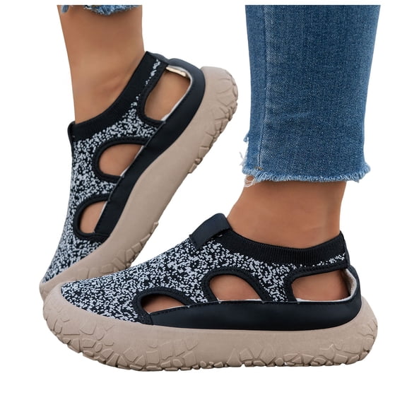 Rokment Womens Tie Dye Orthotic Chunky Walking Shoes Beach Casual Closed Toe Sandals Hollow out Comfortable Platform Slip on Socks Non Slip Nursing Work Flat Loafers Fashion Sneakers Black Size 6