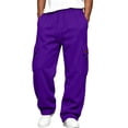 thumbnail image 2 of Dweltoz Men's Heavyweigh Cargo Sweatpants Casual Loose Fit Wide Leg Joggers Drawstring Open Bottom Workout Trousers with Pockets,Purple 2XL, 2 of 9