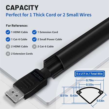 UYGDUY-85in Corner Cable Concealer One-Cord Corner Duct Paintable Cord Cover Cable Management Channel for Wall Floor Baseboard Ceiling Black