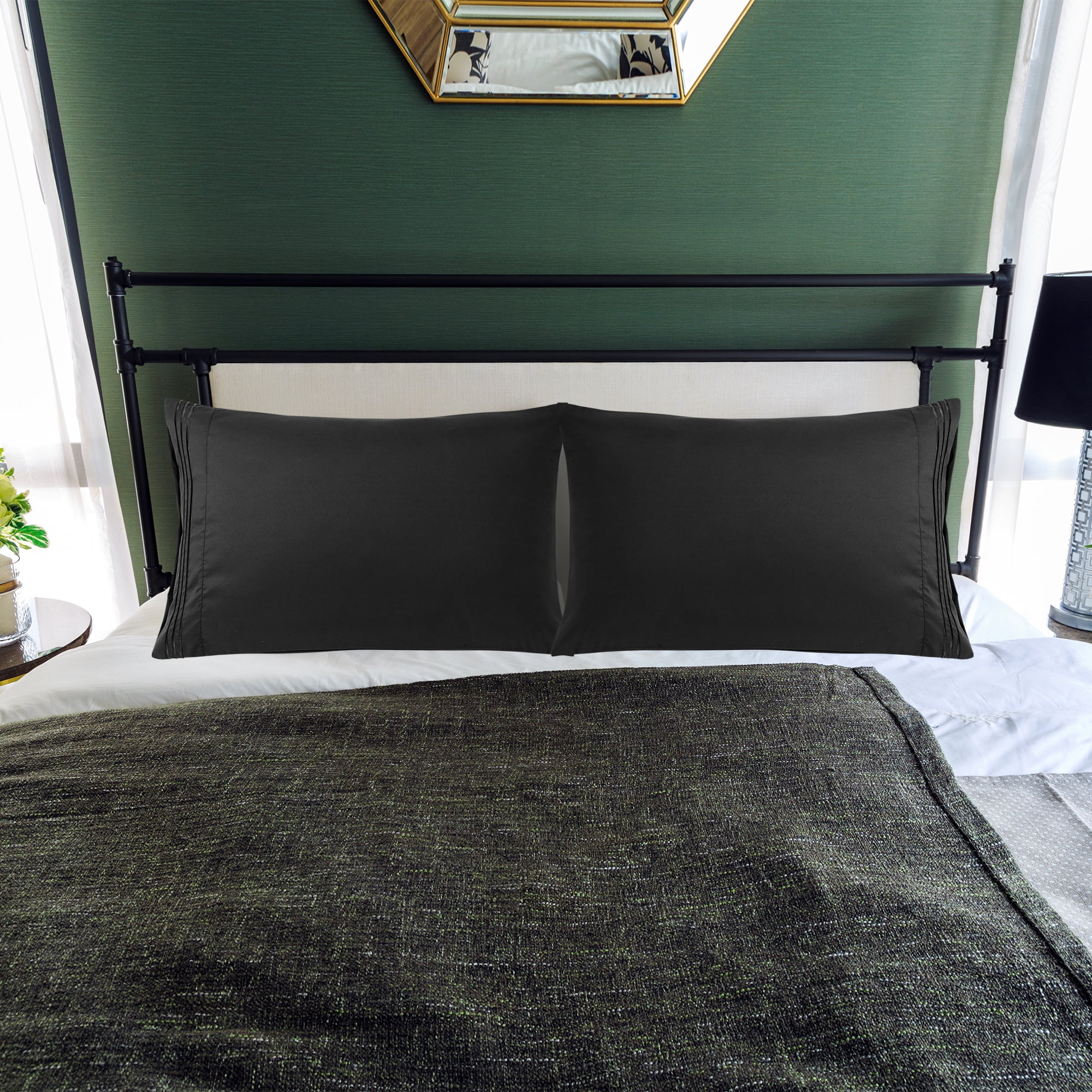 Unique Bargains Polyester Microfiber Soft With Zipper Pillowcases 2 Pcs Black King