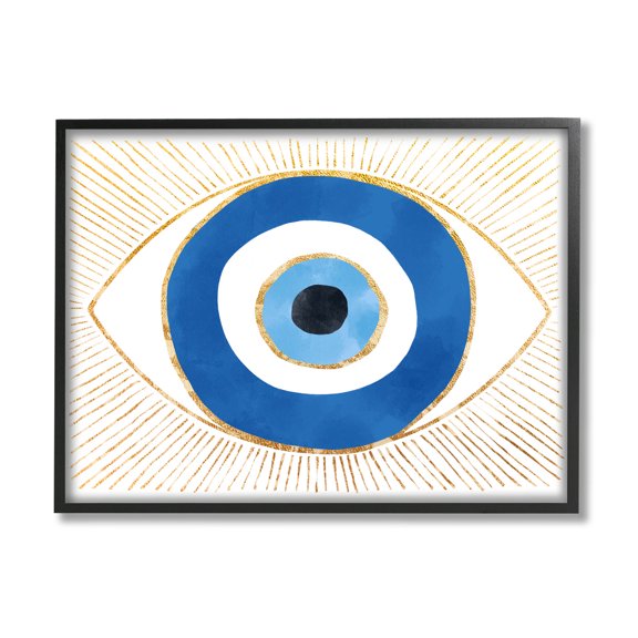 Evil Eye Glam Rays Pattern Religious Graphic Art Black Framed Art Print Wall Art