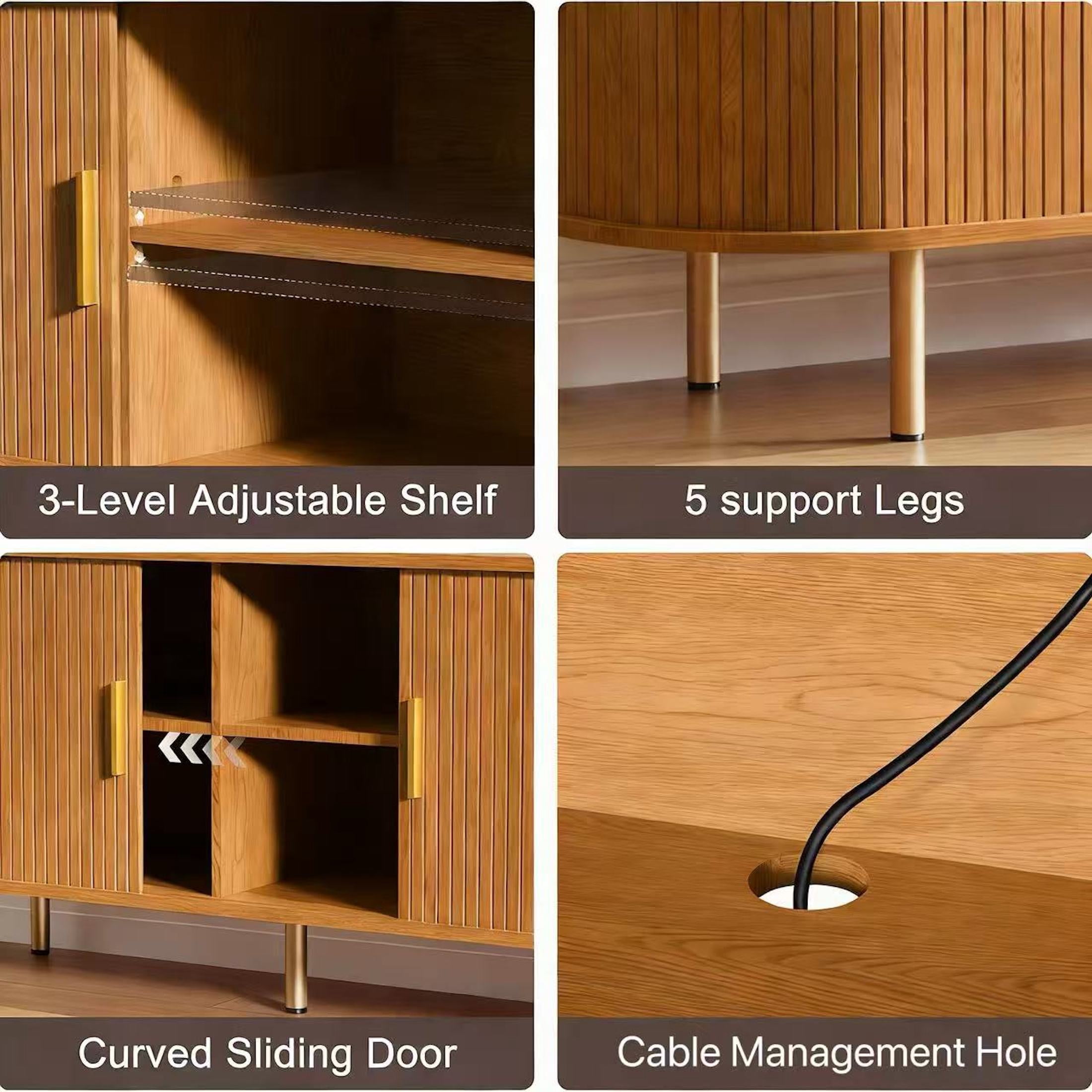Aisword 63 Inch TV Stand with Power Outlet for TVs up to 70 Inch, Entertainment Center with Storage and Adjustable Shelves, Media Console with Sliding Doors for Living Room, Yellow