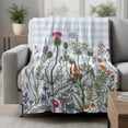 thumbnail image 2 of Spring Floral Blanket Soft Cozy Warm Throw Blanket for Couch, Plush Fuzzy Flannel Fleece Blankets for Sofa, Blue Plaid Botanical Flowers Butterfly Bed Blankets Lightweight Gifts for Women, 40"x50", 2 of 9