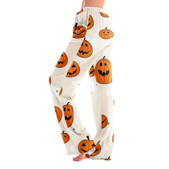 Womens Halloween Pj Pants Cute Pumpkin Print Elastic Waist Sleepwear Halloween Casual Cozy Bottoms Pajamas