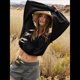 thumbnail image 5 of Sudadera con Capucha y Media Cremallera para Mujer, Informal, de Larga, Corta, con Cremallera de un Cuarto. Negro M, 5 of 8
