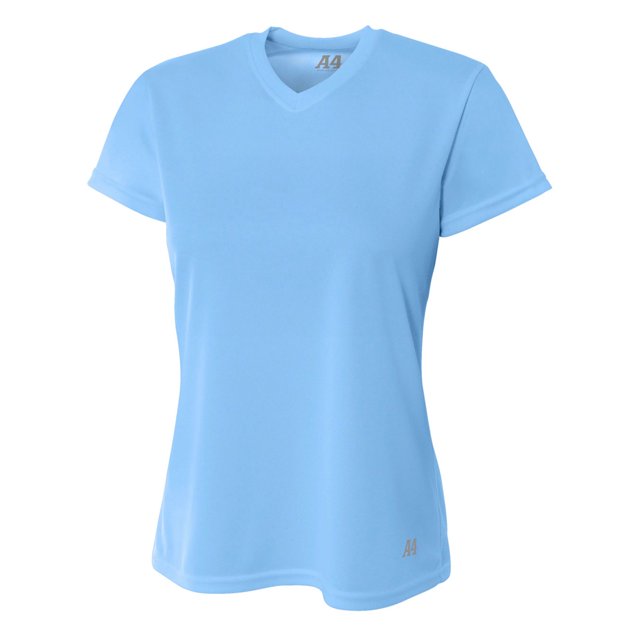 Camiseta de mujer con escote en V y malla ojo de pájaro AZUL CLARO XL A4 NW3254