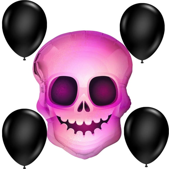 LoonBalloon 20" Halloween Glow Skull Holographic Balloon with 4 Latex Balloons – Spooky Party Decoration Set