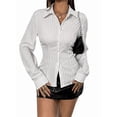 thumbnail image 3 of Blusa de Trabajo de Larga con Cuello y Botones A Rayas para Mujer Gris S, 3 of 9