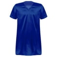 thumbnail image 3 of XUNZOO Men's Silk Satin Nightshirt Nightgown Short Sleeve V-neck Casual Top Shirt Sleepwear Royal Blue L, 3 of 7