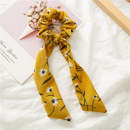 Kaboer Summer Floral Long Hair Scrunchies Bun Ring Elastic Fashion