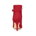 thumbnail image 2 of BLISSFUL STEP Women's Ankle Boots Pointed Toe Buckle Cross Straps Stiletto Heel Red 7.5, 2 of 7