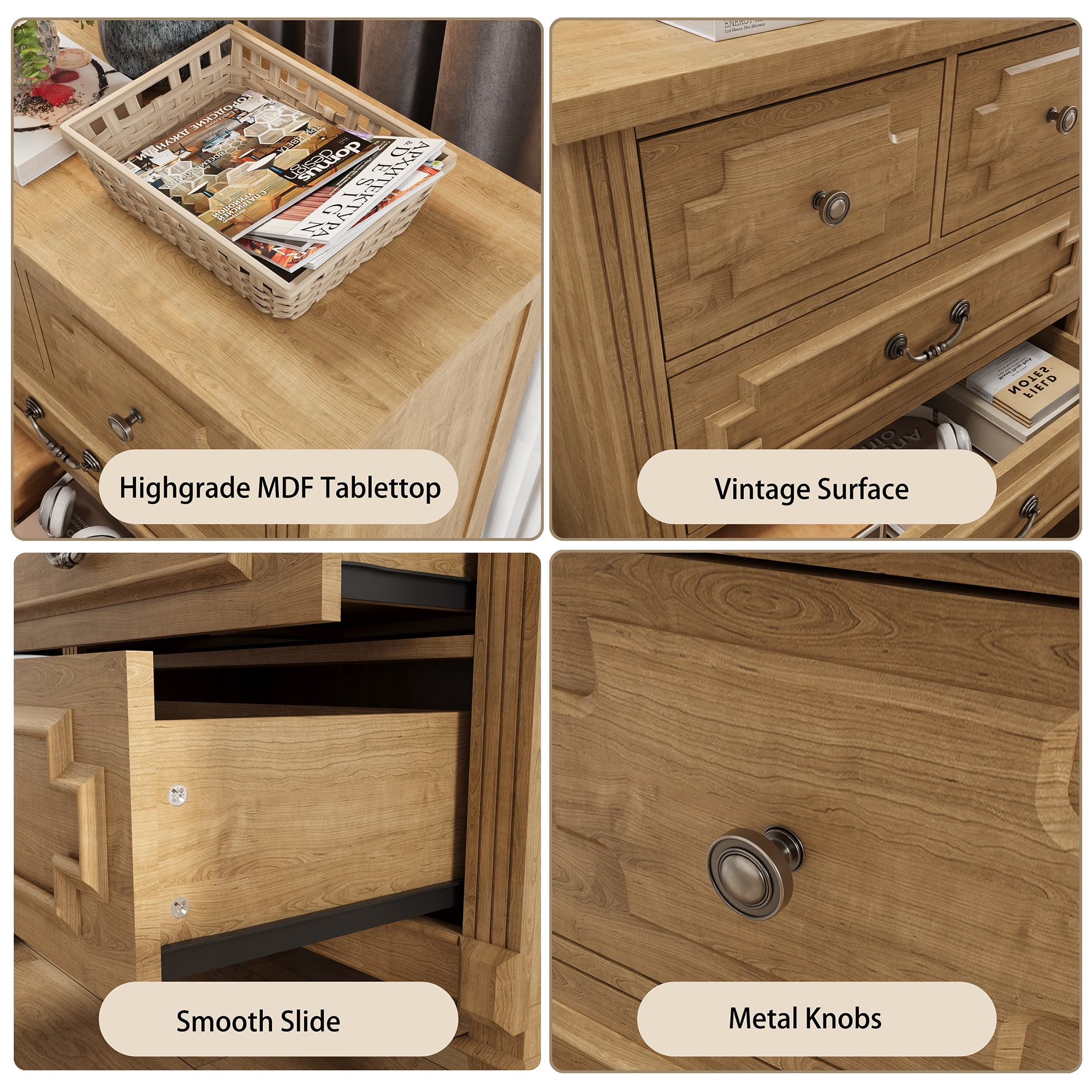 5 Drawers Dresser Chests for Bedroom, Wood Chset of Drawers, Dressers Organizer for Bedroom, Living Room, Hallway, Natural