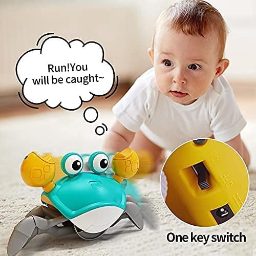 Crawling Crab Baby Toys with Music and LED Light for Kids Toddles - Interactive Infrared Induction RC Toys with Automatically Avoid Obstacles - USB Rechargeable Electronics Toys for Boy and Girl Gift