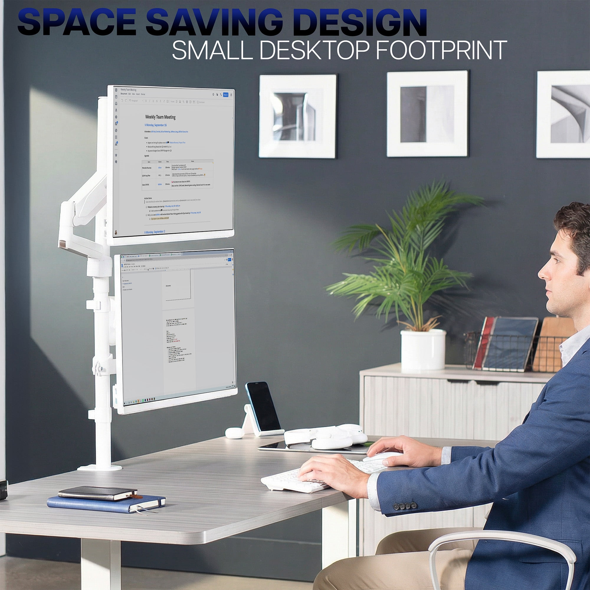 VIVO White Extra Tall Dual 17" to 32" Monitor Mechanical Spring Stand Desk Mount