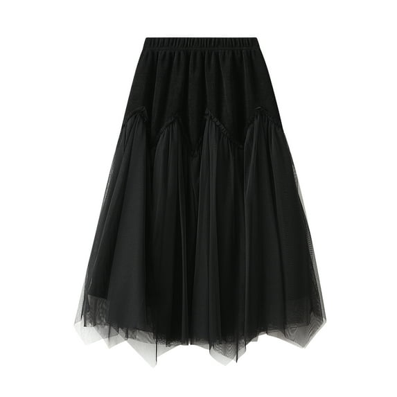 hirigin Women Long Skirt, Elegant Elastic Waist Tulle Patchwork Irregular Skirt for Casual Daily