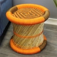 thumbnail image 2 of Natural Geo Decorative Handwoven Orange/Brown Accent Stool, 2 of 5