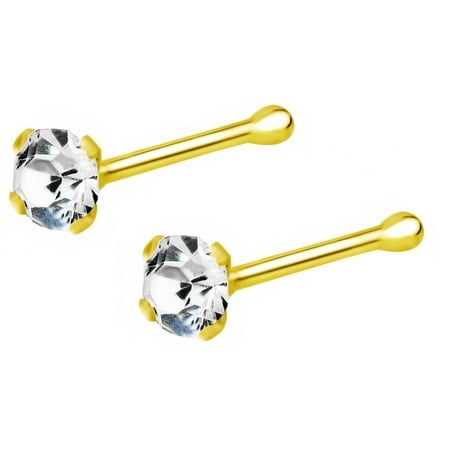 22g 18k Gold Plated Sterling Silver CZ Simulated Diamond Nose Stud,