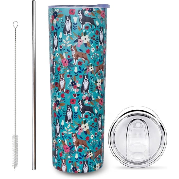 Pitbull Dog Tumbler 20oz Insulated Travel Mug - Stainless Steel Coffee Cup with Lid & Straw, Cute Gift for Women