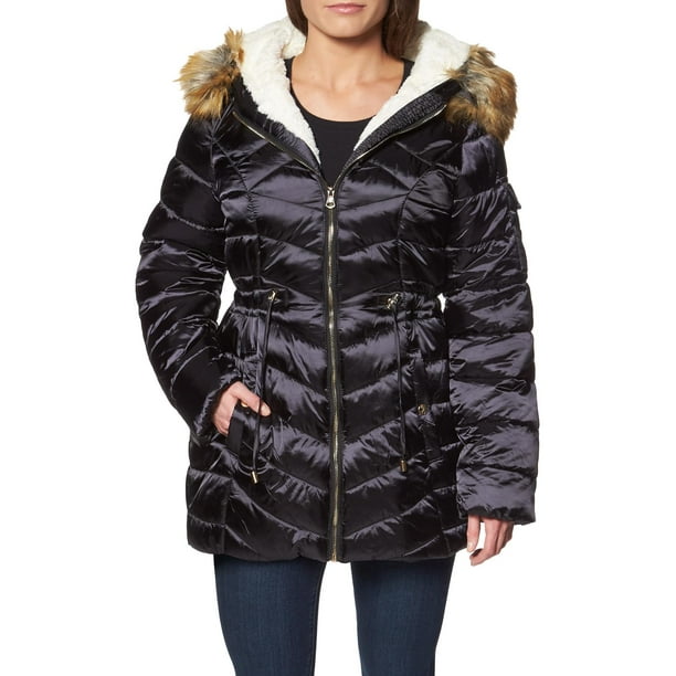 Jessica Simpson Women S Faux Fur Lined Water Resistant Puffer Coat Black Size M Com Jessica Simpson Women S Faux Fur Lined, Jessica Simpson Black Faux Fur Trim Hooded Puffer Coat