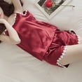 thumbnail image 1 of 2 Pcs/Set Lady Pajamas Set Solid Color Loose Type Imitation Silk Flower Decor Elastic Waist Nighty Suit Sleeping Clothes, 1 of 7