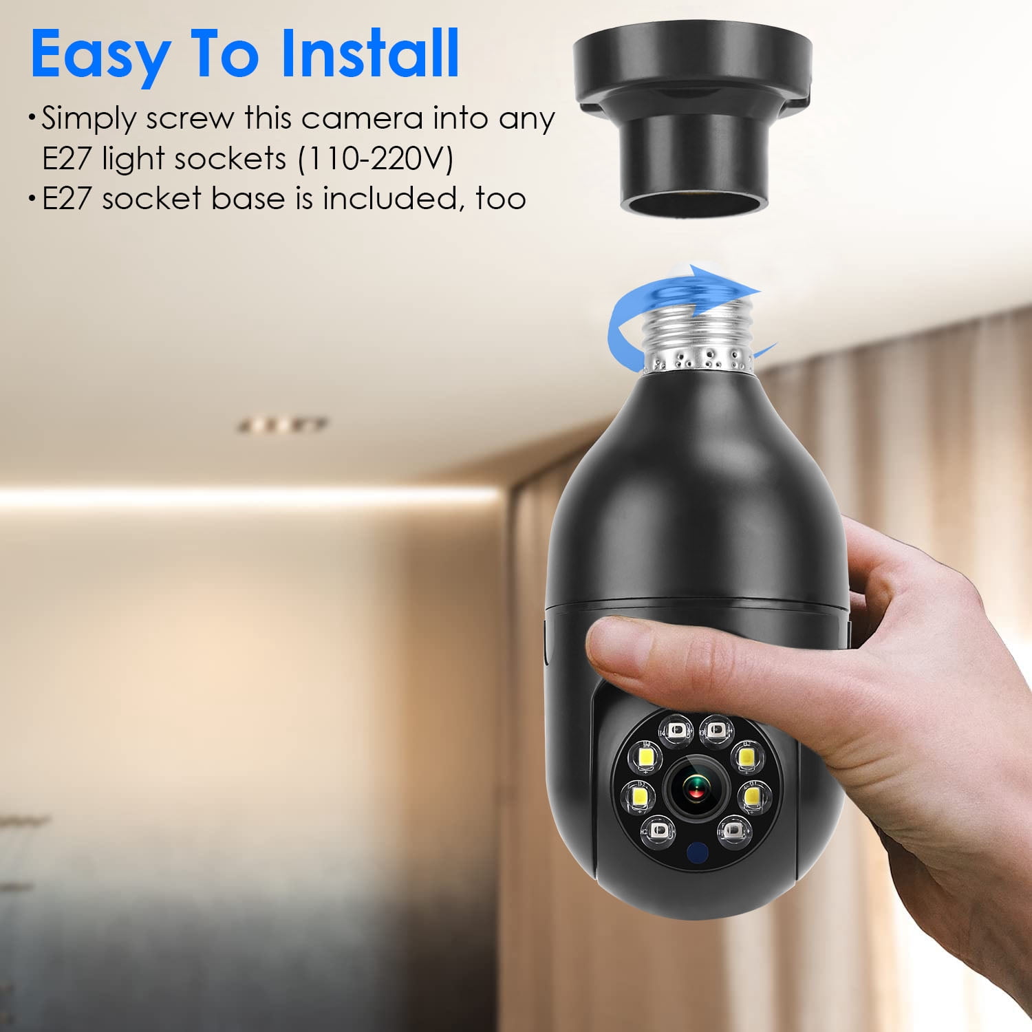 TeqHome WiFi Camera 1080P HD Outdoor Night Vision APP Control Waterproof Security Dome Camera Digital Zoom Audio Surveillance Camera Black
