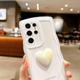 thumbnail image 4 of Compatible with Samsung Galaxy S22 Ultra Case 6.8", Cute 3D Love Heart Aesthetic Curly Wavy Non-Slip Clear Transparent Camera Protect Soft Silicone Shockproof Cover for Women (White), 4 of 12