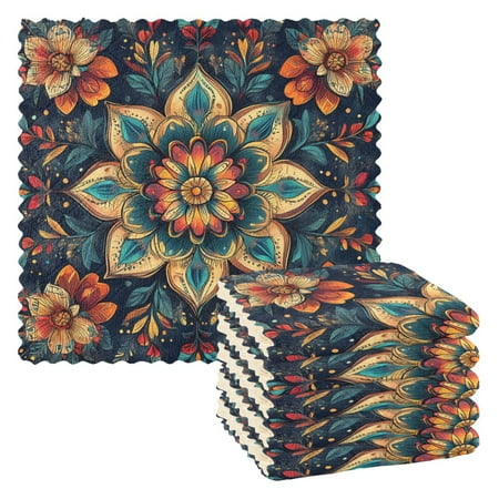 

6 Pack Kitchen Dish Towels 11 Inch x 11 Inch Reusable Cleaning Cloths for Washing Dishes Dish Cloths for Drying Dishes Colorful Mandala Pattern