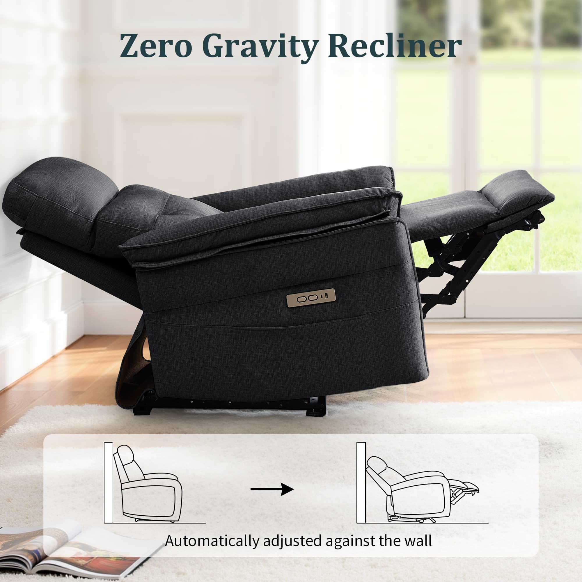 Korser Small Power Zero Gravity Recliner Chairs for Adults with USB&Type-C Ports for Living Room,Grey